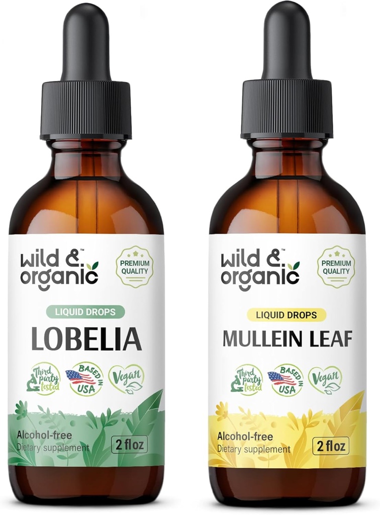 야생 & 유기 Lobelia Tincture 2 fl oz & Mullein Tincture2 fl oz