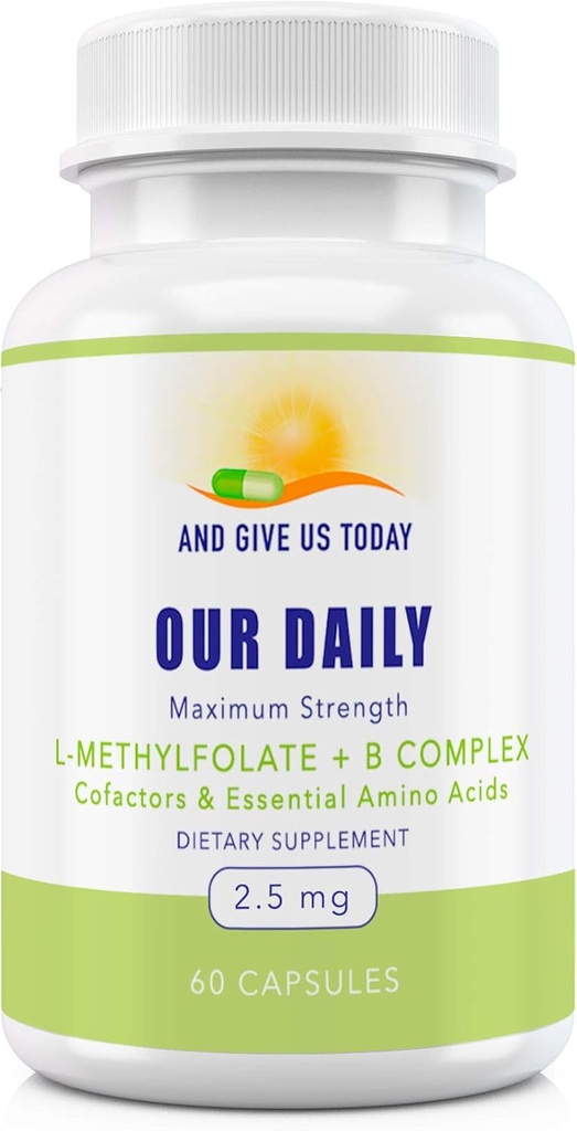 우리의 매일 Vites L-Methylfolate B Complex Cofactors & 정유 공장 (2.5mg) - 활동적인 Folate, 메틸을 꿴 B12 Methylcobalamin, B6 및 글리신 - 60 조사