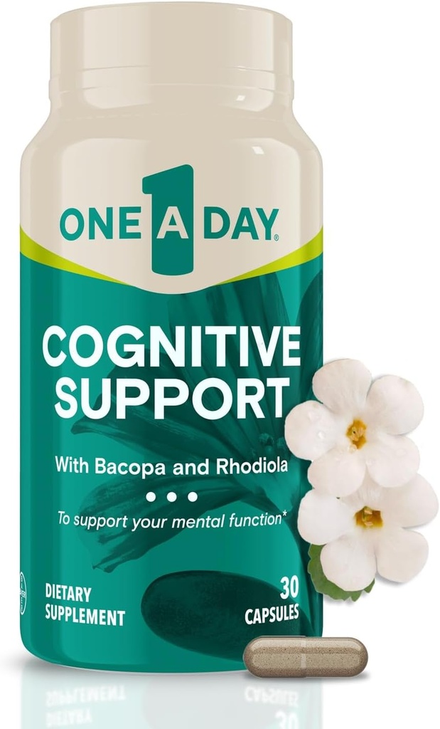 One A Day Cognitive Supplement - Bcopa와 남성과 여성을위한 두뇌 보충. 또한 Rhodiola, & Holy Basil, 30 캡슐 (포장 월병)