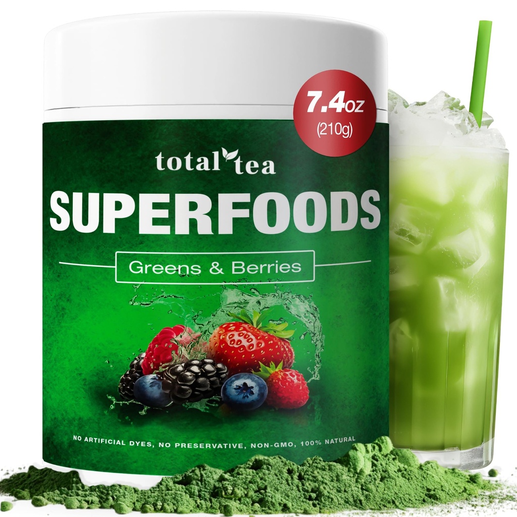 Turmeric, Amla Powder & Vitamin C와 에너지 및 소화 건강을위한 총 차 녹색 분말 - 30 서빙