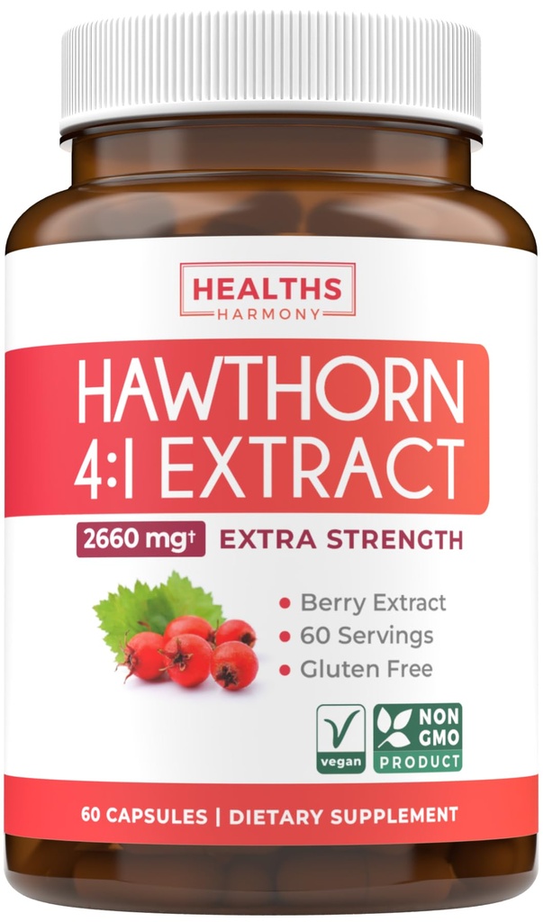 Super Potent Hawthorn Berry Extract Capsules - Hawthorn Berry Supplement Extra Strength Concentrate에서 Heart and Digestive Health 지원 - Vegan Non-GMO 및 글루텐 무료 (2 개월 공급)