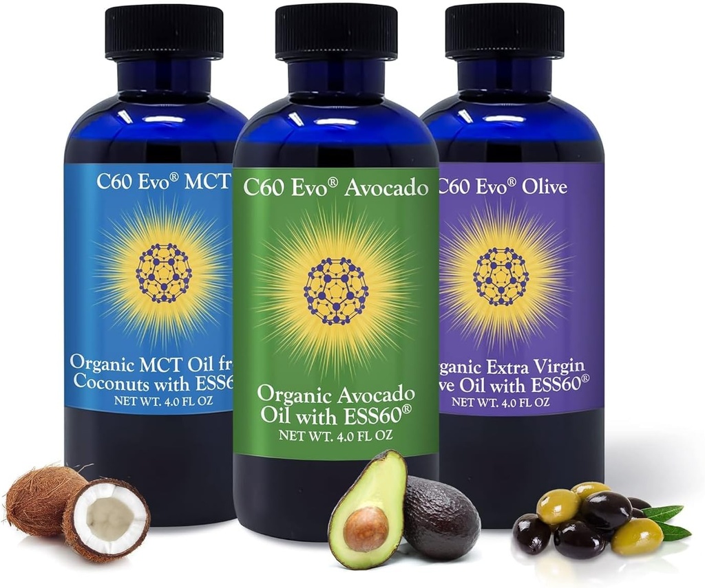 All-Natural 식용 기름, 순수한 C60 ESS60, 올리브 기름, Avocado 기름 & MCT 야자열매 기름을 가진 Immune 지원 및 합동 지원 보충교재 세트, 3, 4개 oz의 세트로 4oz 간색합니다