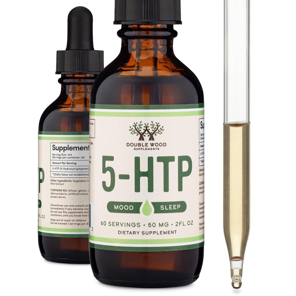 5HTP 액체 드롭 - 5 HTP 캡슐 (60 50mg 99 % + 5HTP) Serotonin 보충, 수면, 더블 우드에 의해 휴식에 대한