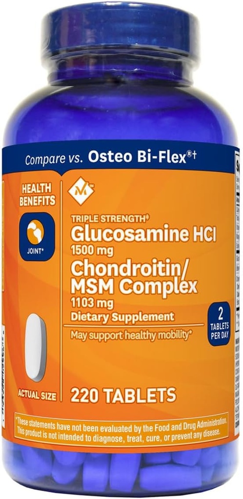 회원 마크 트리플 강도 Glucosamine 1500mg & Chondroitin MSM 1288mg 정제 (1 병 (220 정제))