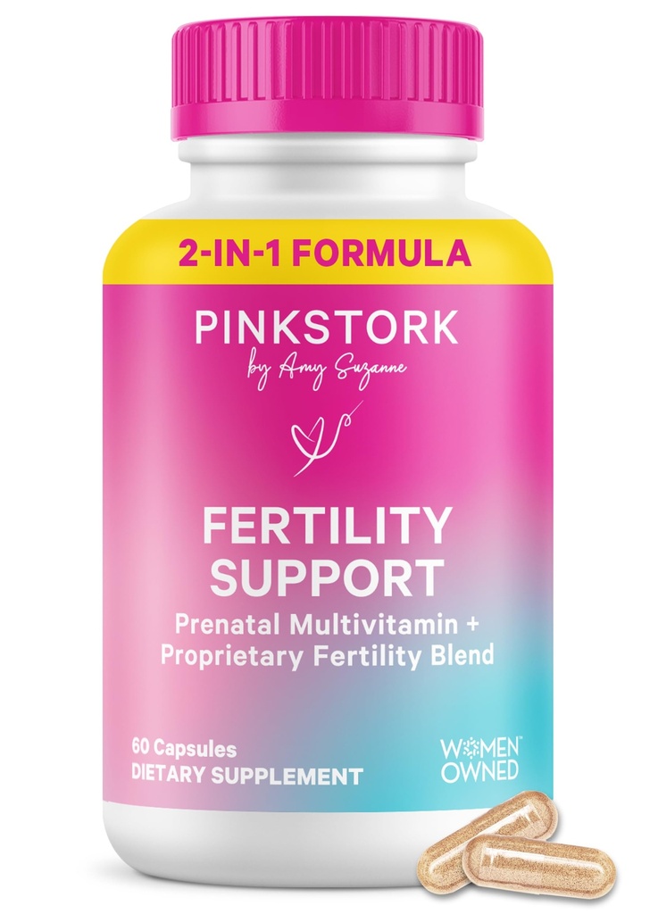 여성용 핑크 Stork Fertility 보조제 | 2-in-1 Conception Support with Inositol, Vitex & Vitamins | 사이클 정규성, 호르몬 균형 및 생식 웰빙 | 60 캡슐