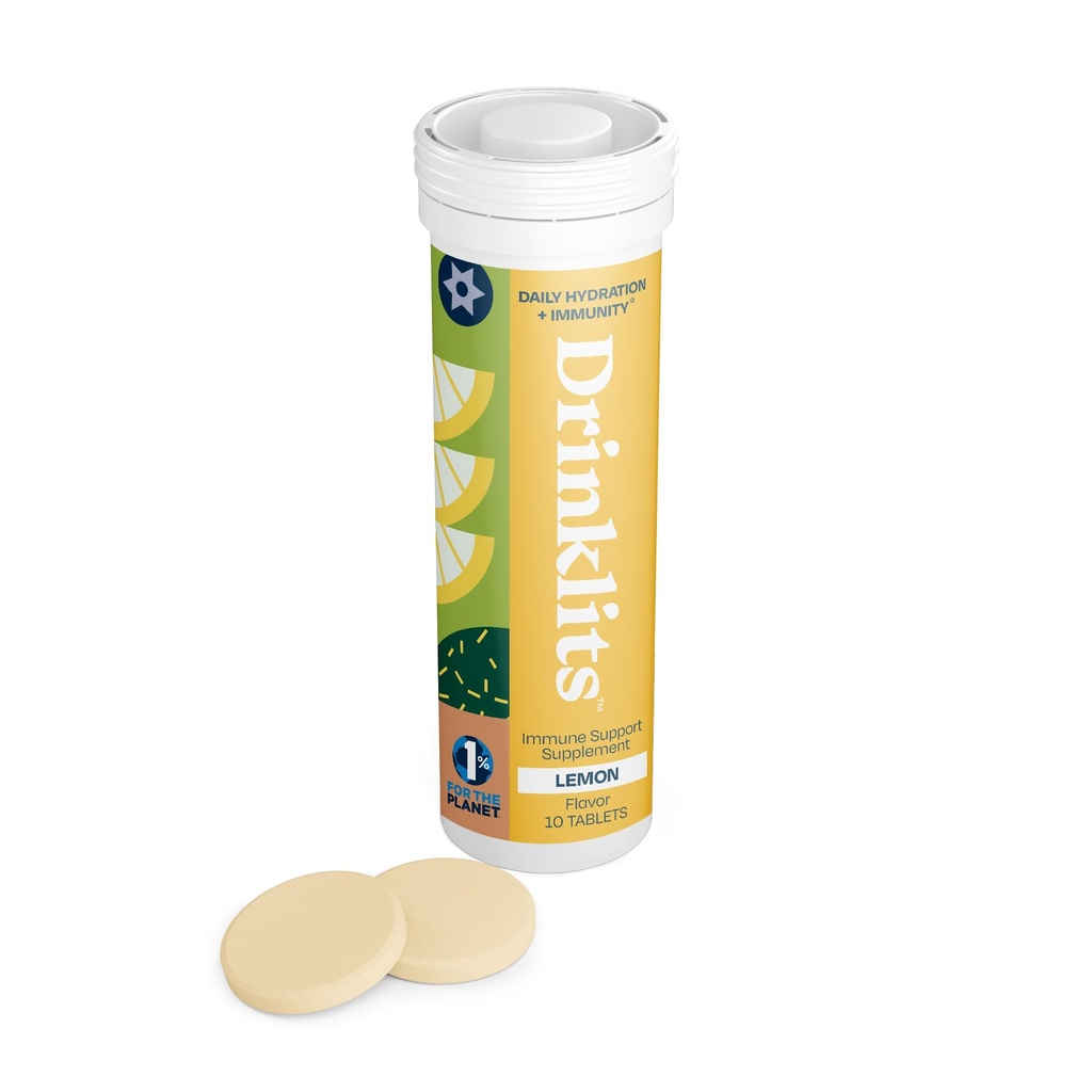 Drinklits Lemon Daily Immune 지원 태블릿 | 0g Sugar - Vitamin C - Electrolytes - Botanical Blend | 싱글 튜브 (10 태블릿 / 조각)