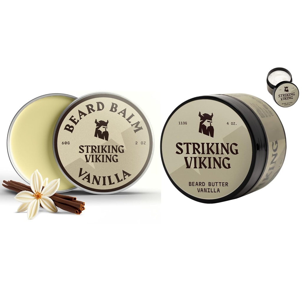 2 Beard Balm (2oz) 및 Beard Butter (4oz) Vanilla Scent의 진동 바이킹 팩
