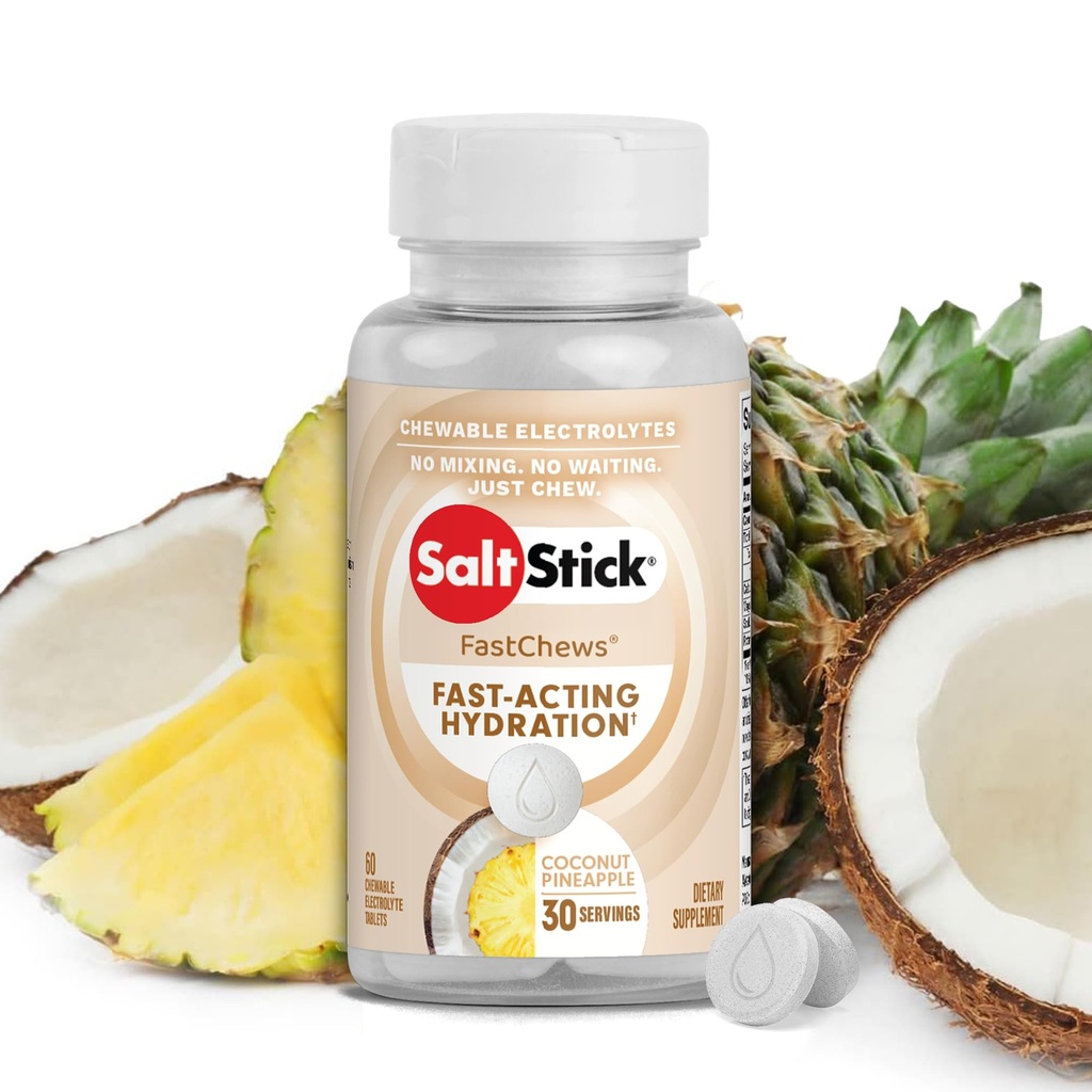 SaltStick Electrolyte FastChews - 60 코코넛 파인애플 Chewable Electrolytes - 달리기와 Hydration, Electrolyte Chews를위한 소금 정제 - 60 개