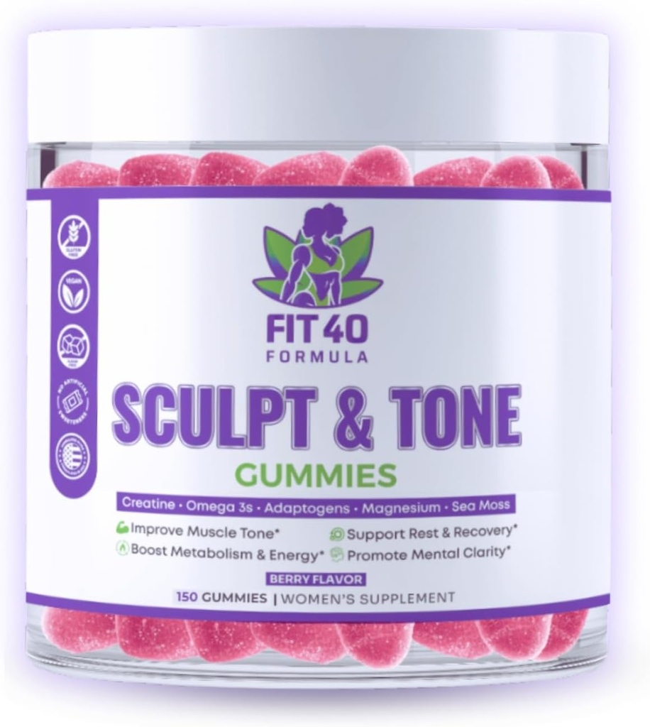 여성을 위한 조각 & 톤 Gummies 40+ | 크레아틴, 마그네슘, 타트 버찌 & 바다 모스 | Peri-Menopause Support, Energy & Post-Workout Recovery | 150 Vegan Gummies
