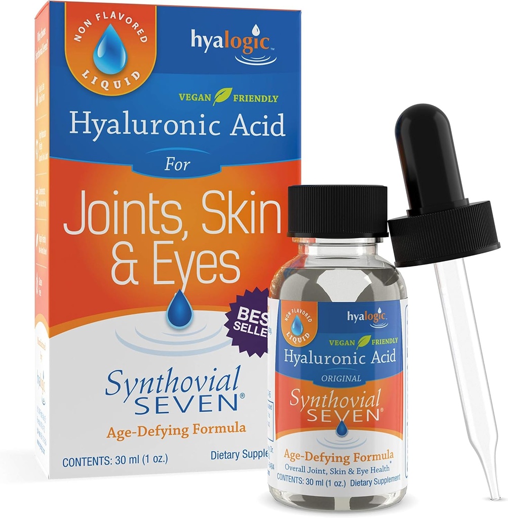 Hyalogic Synthovial 7 Hyaluronic 산 액체 - HA 합동 지원 - Vegan - 1개 oz