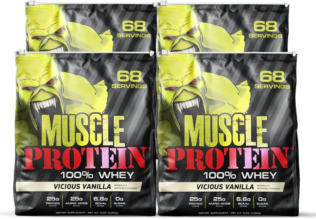 COLOSSAL LABS 근육 Whey Protein flavored Protein Powder, 25,000mg Amino Acid / Serving, 냉각 필터링 (포장 할 수있다 배) (20 파운드 (포장 4), 바닐라)