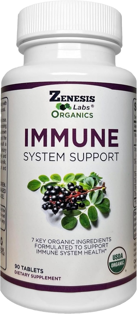 Zenesis Labs 유기 면역 지원 보충교재 비타민 C, Moringa, Elderberry, Astragalus, Oregano, Ginger, 마늘 (90 정제, 30 일 공급)