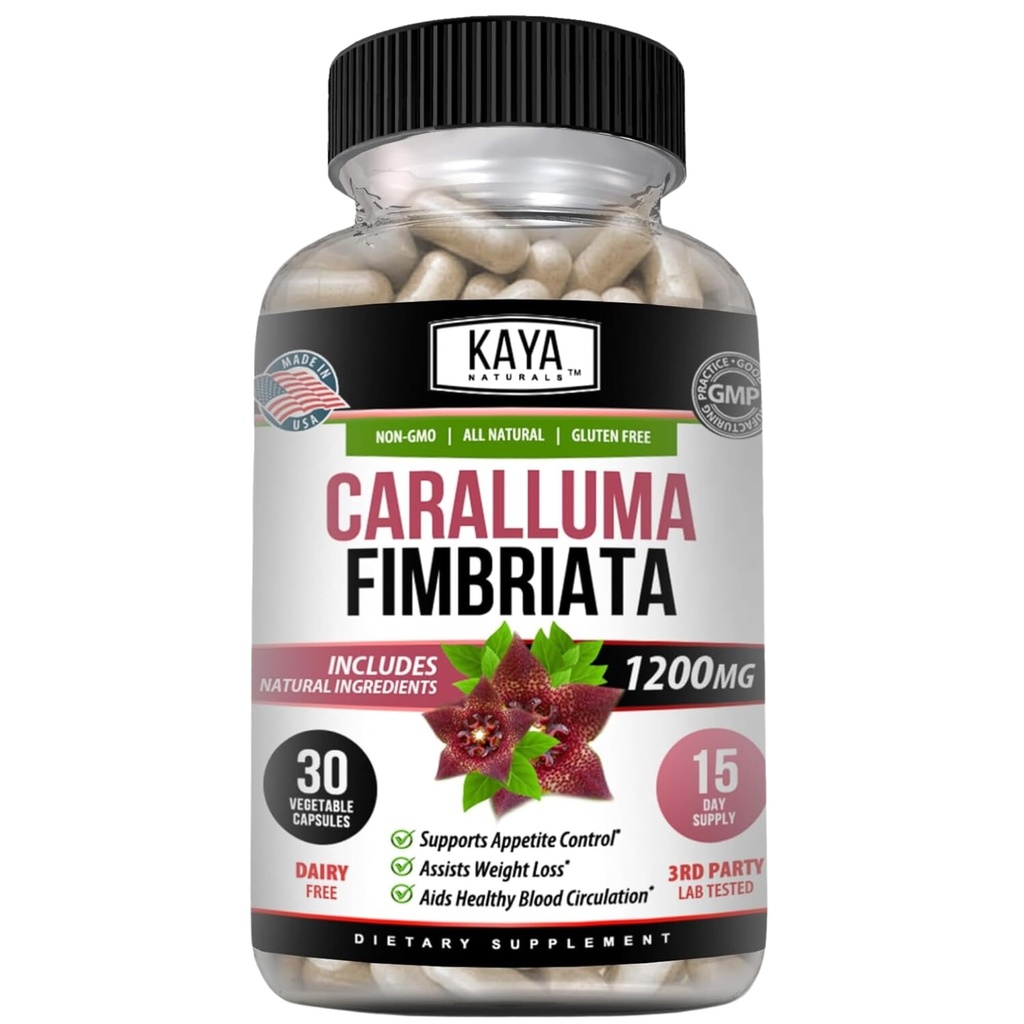 Kaya Naturals - Caralluma Fimbriata 1200mg 높은 효능 보충 | 최대 강도 자연 내구시간 지원, 채식 캡슐 (30 조사)