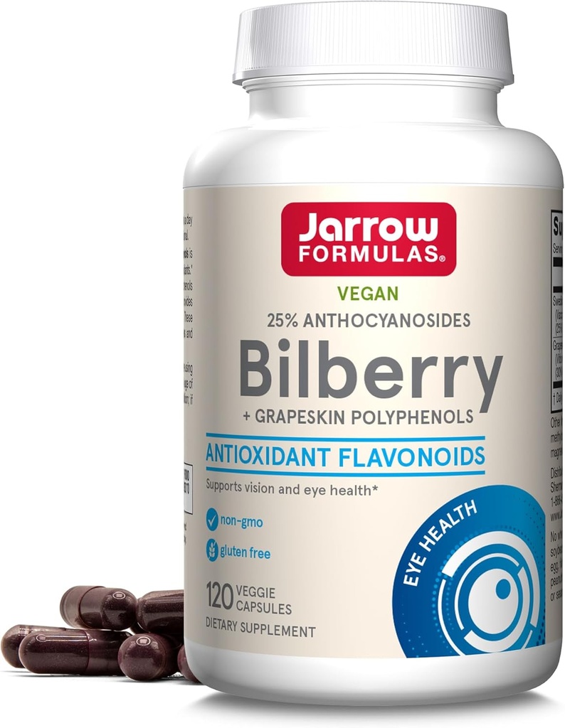 Jarrow Formulas Bilberry & Grapeskin Polyphenols 캡슐 - 120 개 - 눈을위한 Bilberry 보충 - 산화 보충 - 눈 건강을 위해 - Vegan - Non-GMO