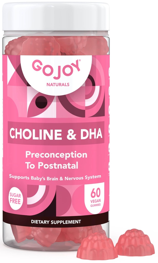 Prenatal Choline & DHA Gummies - 임신 한 여성을위한 Postnatal Gummy Vitamin Supplement에 대한 Preconception - Monk Fruit - 3rd Party Tested - Non GMO, 글루텐 무료, 비건