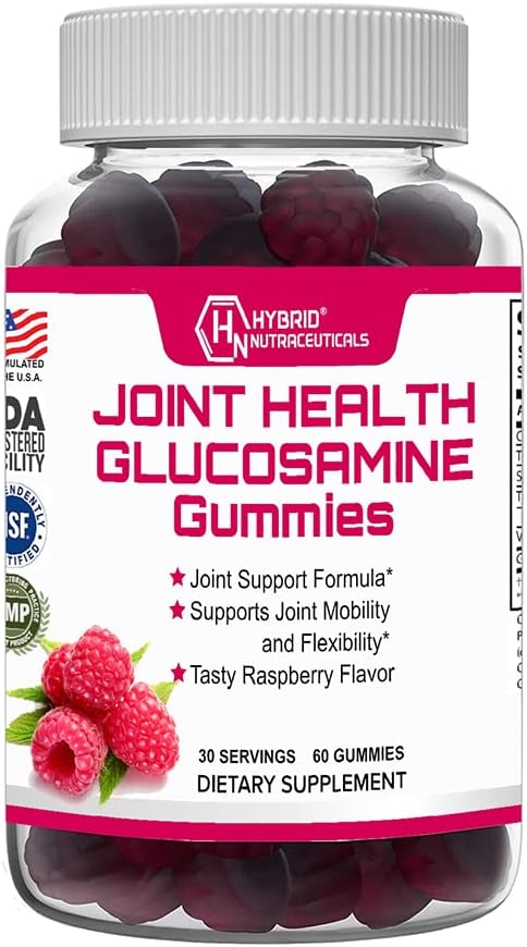 Hybrid Nutraceuticals 합동 건강 보충교재 - 비타민 E를 가진 Glucosamine Gummies - 지원 합동 Mobility & 융통성 지원 보충교재, 라즈베리 풍미 - 60 Gummies