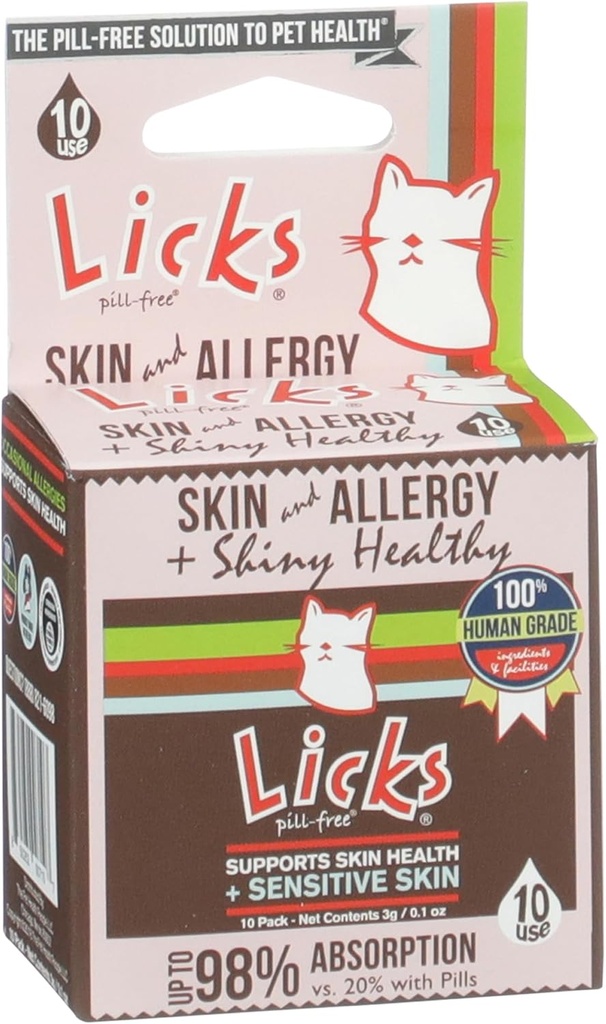 Licks - 고양이 알레르기 - 고양이 피부와 알레르기 - LiquiPaks - 10 사용