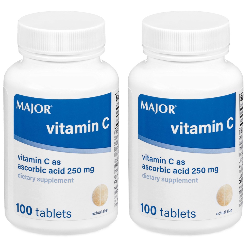 MAJOR 비타민 C 250 mg 아스코르브산 정제, 100 CT - 2 팩