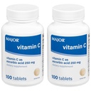 MAJOR 비타민 C 250 mg 아스코르브산 정제, 100 CT - 2 팩