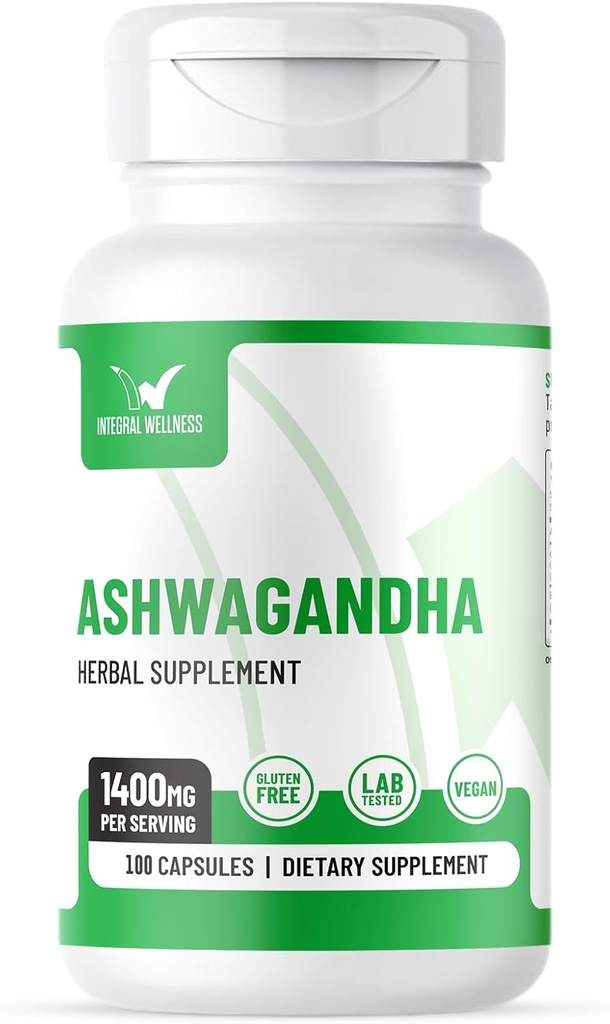 Ashwagandha w/Black Pepper Extract - 1400mg (100 모자) | 3rd Party Tested & Filler-Free - Vegan
