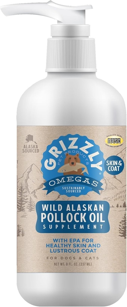 Grizzly 애완 동물 제품 Pollock 기름 개 음식 보충교재, 32 Ounce