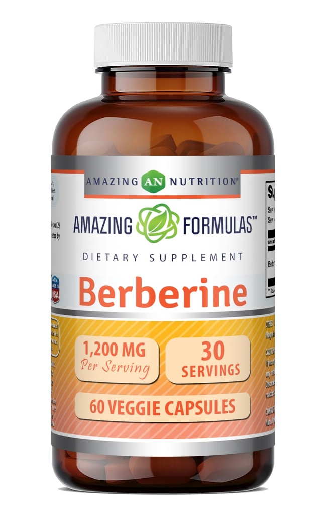 Amazing Formulas Berberine Supplement | 서빙 당 1200 Mg | Veggie Capsules | Non-GMO | 글루텐 프리 | 미국에서 제작 (60개, 팩 1개)