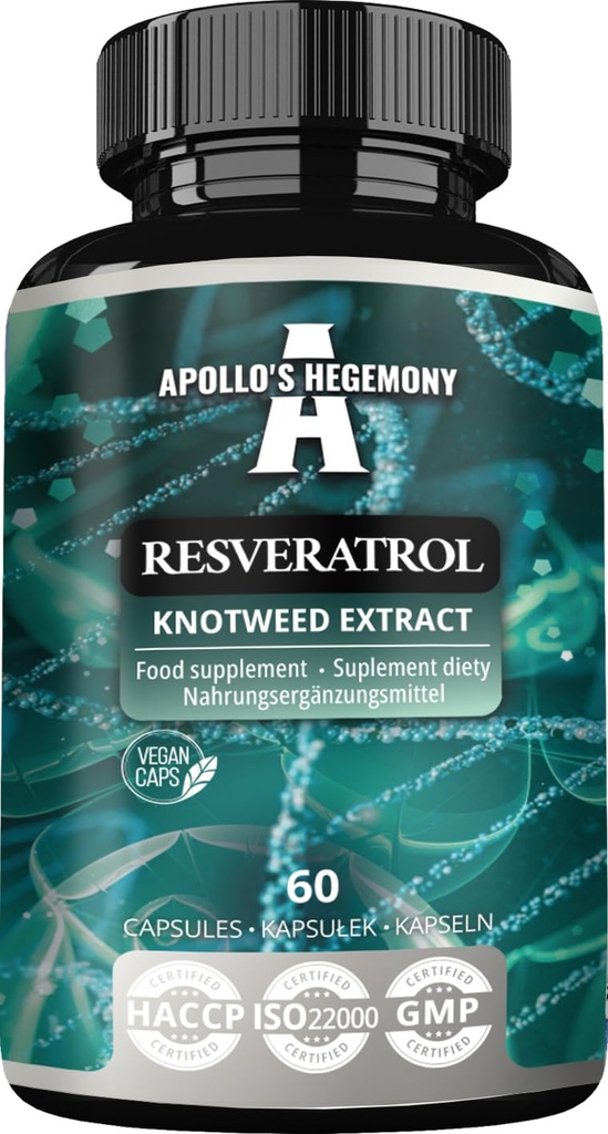 APOLLO의 HEGEMONY Resveratrol 높은 복용량 400 mg - 60 Vegan 캡슐 - 2 개월 공급 - 98 % 일본 Knotweed 추출물의 Trans-Resveratrol - 자연 산화 방지제