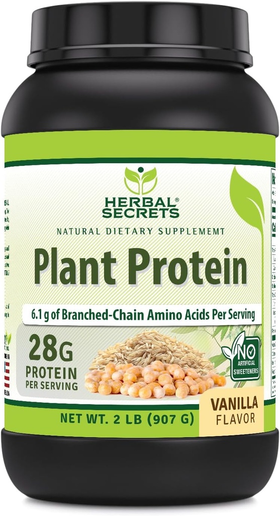 허브 시크릿 공장 단백질 2 Lb 분말 | 서빙 당 28 그램 단백질 | 6.1 그램 BCAA | Vegan Supplement | 23 서빙 | 미국에서 제작 (2 Lb, Vanilla)