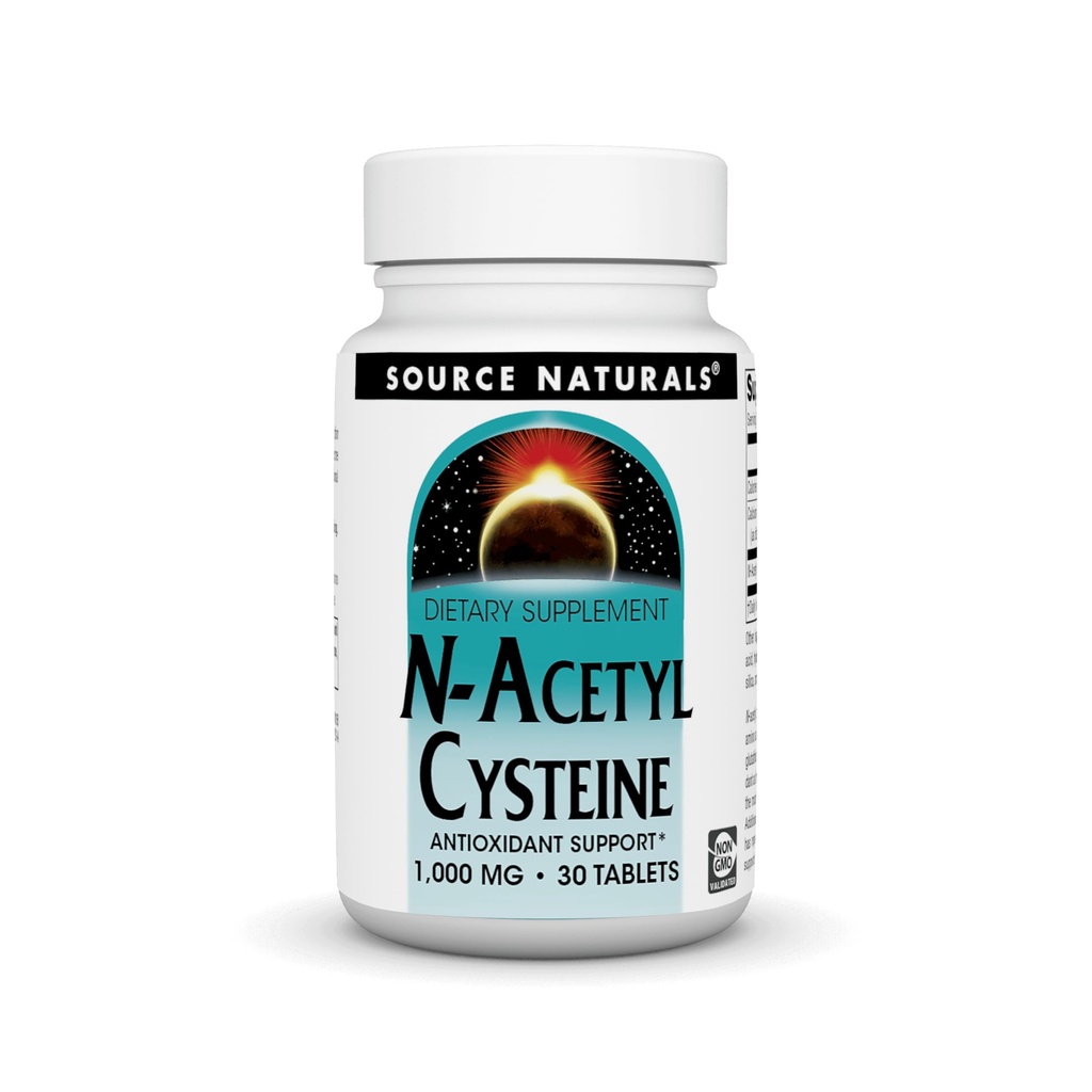 Source Naturals N-Acetyl Cysteine 산화 방지제 지원 1000 mg 규정식 보충교재는 호흡 건강* - 30의 정제를 지원합니다