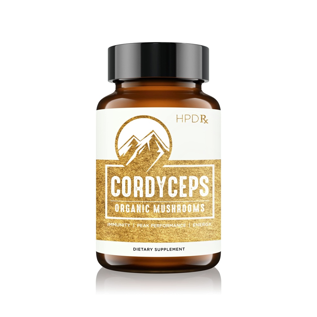 HPD Rx 프리미엄 유기 Cordyceps 버섯 추출물 에너지, 내구시간 및 면역성을위한 성능 보충 | 2250 mg, 120 캡슐, 1 팩
