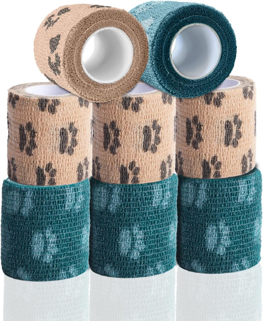 자동 접착 붕대 포장 - 개를위한 Vet Wrap No Chew - Wound Care, Paw Care, First Aid, Pet Birds Cat Horses 용 Vet Tape (2 인치, 8 롤, 8 색상)