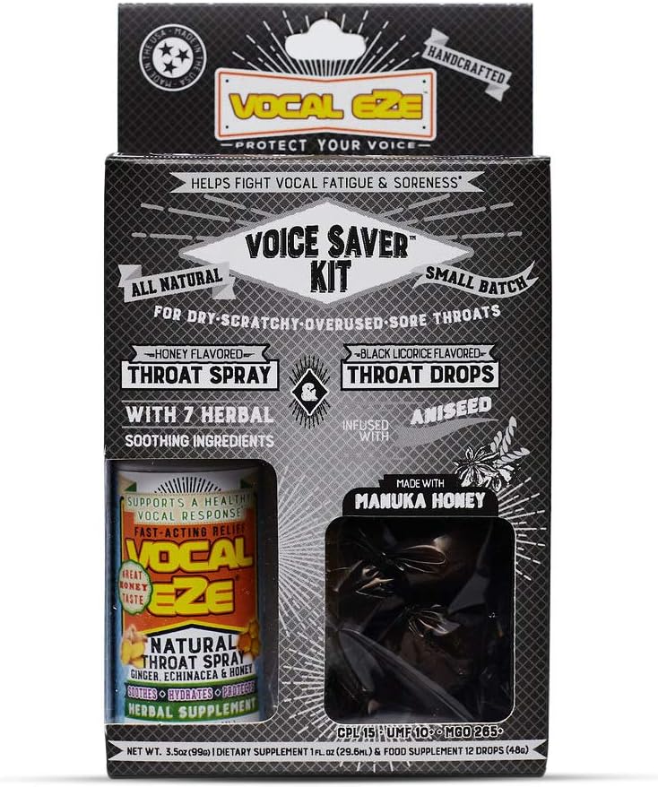 Vocal Eze Voice Saver Kit는 Vocal Herbal Throat Spray (1) 및 (12) Manuka Honey Drops | Relieve Sore, Hoarse, Fatigue, Throat의 건조 | 면역 지원, 천연 성분 (Aniseed)