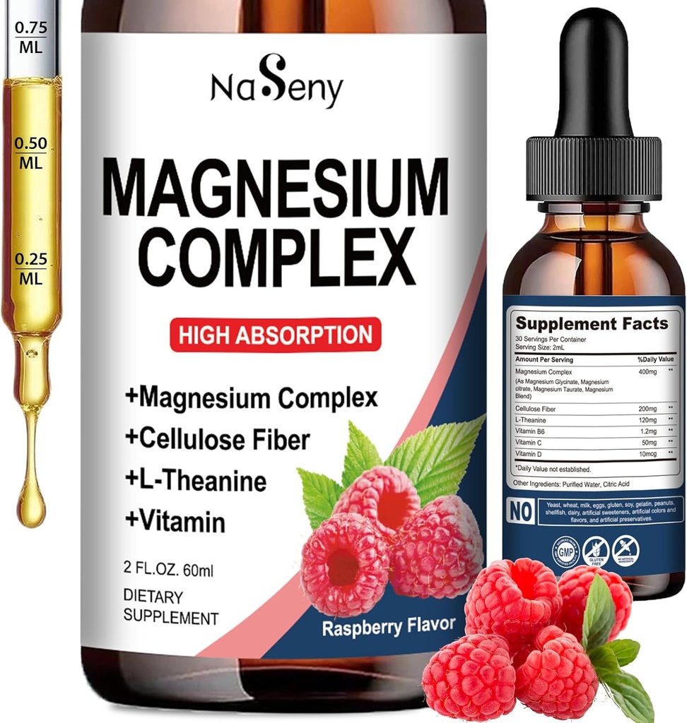 마그네슘 복합 보충, 마그네슘 글리세라이드의 400mg, 말레이트 & 여성과 남성, 높은 흡수를 위한 구연산염 비타민 혼합 - Relaxation를 위해, 좋은 잠 & 나베 건강 (60ML/Raspberry)