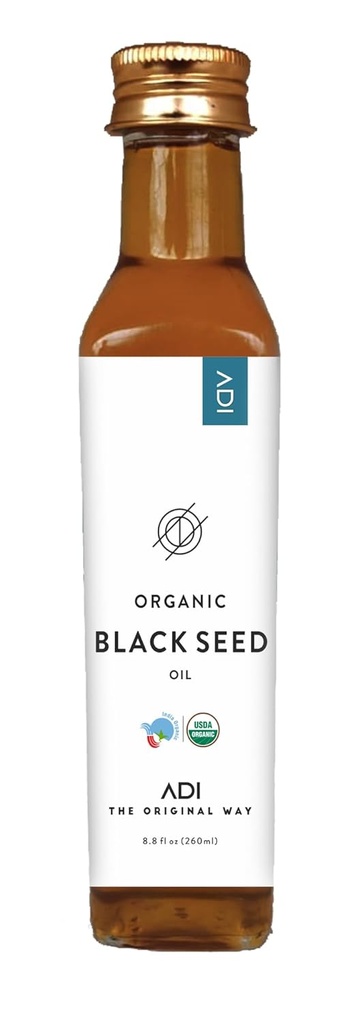 ADI 자연적인 까만씨 기름 8.8 oz, 100% 순수한 Unrefined 찬 눌러진 액체 기름, 유리병, 증명되는 USDA, Omega 3-6-9에서 부유한 Nigella Sativa