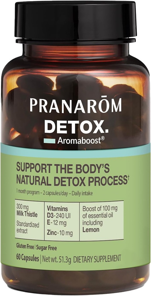 Pranarom - Aromaboost Detox 초본 보충교재 - Toxins와 배수장치 몸 - 우유 이틀 및 아연 - 비타민 D3와 E - 레몬 정유 - 60 조사를 삭제하십시오