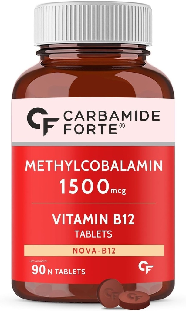일반적인 Carb-Amide Forte 비타민 B12 정제 1500mcg - 남자 & 여자를 위한 Methylcobalamin B12 보충교재의 활동 모양 90 Veg 정제