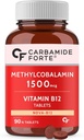 일반적인 Carb-Amide Forte 비타민 B12 정제 1500mcg - 남자 & 여자를 위한 Methylcobalamin B12 보충교재의 활동 모양 90 Veg 정제