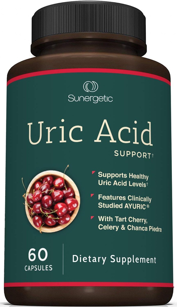 Sunergetic Premium Uric Acid Support Supplement – Uric Acid Cleanse & Kidney Support – Tart Cherry, Chanca Piedra, Celery Extract & Turmeric 포함 - 60 캡슐