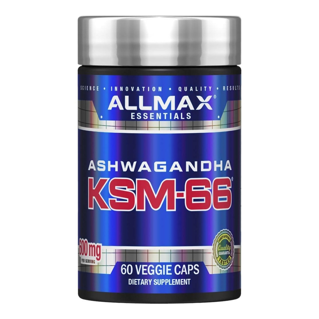 ALLMAX Essentials Ashwagandha KSM-66 (60 Veggie Cap) - 근육 강화 및 회복 증가 - 비 GMO, 글루텐 무료 - 30 서빙