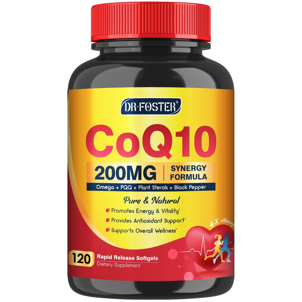 비타민 E & 오메가 3-6 -9 & PQQ를 가진 CoQ10 200mg Softgels - Bioperine를 가진 높은 흡수 Coenzyme Q10 | 최대 산화 방지제 | 심장 지원 & 세포 에너지 생산 보충교재 | 120의 서빙