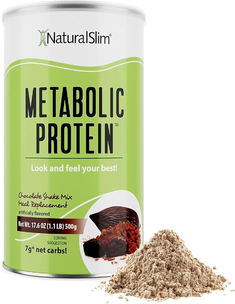 NaturalSlim Metabolic Whey Protein Powder Chocolate – 낮은 Carb, 식사 교체 Shake w / 비타민, 미네랄 및 아미노산 L 글루타민 | 훌륭한 맛과 매우 채우는 단백질 셰이크, 10 서빙, 17.6oz