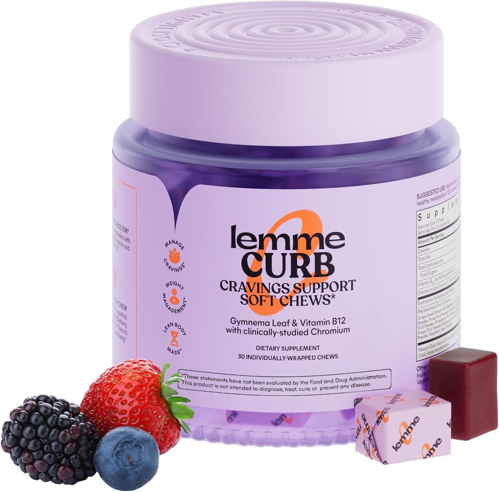 Lemme Curb Cravings Soft Chews - Appetite, Support Metabolism & Lean Body w/Clinically Studied Chromium, Gymnema & B12 건강한 무게 관리, 혼합 Berry, 30 카운트 (달 공급)