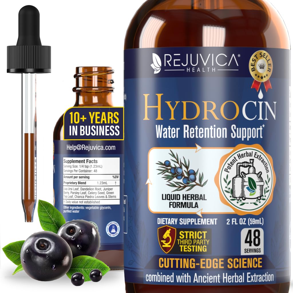 Hydrocin - 고급 Diuretic 물 보유 지원 보충 - 더 나은 흡수를위한 액체 배달 - Dandelion, Uva Ursi, Juniper Berry, Celery Seed, Green Tea & More!