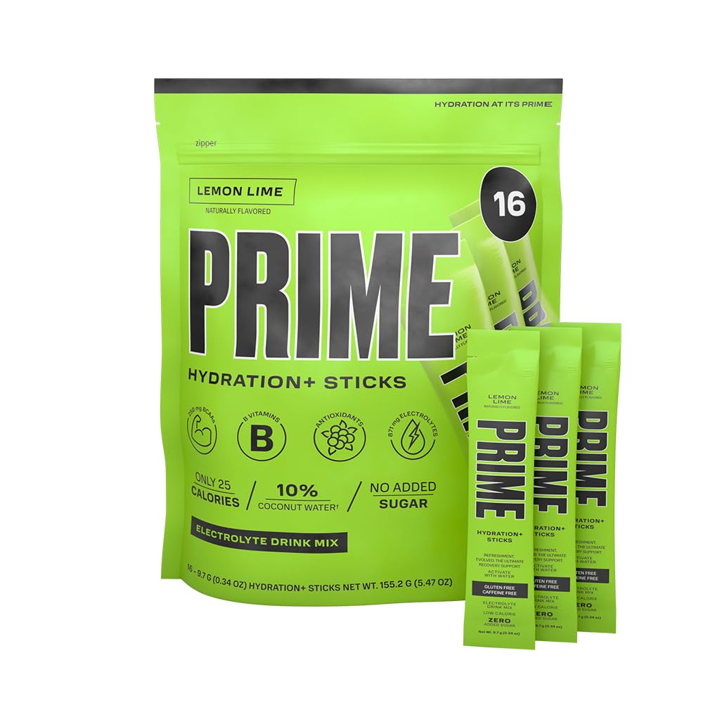 PRIME HYDRATION+ Sticks Lemon Lime | 하이드로션 파우더 싱글 세브 스틱 | 고텐 파우더 | 고텐슈 | 카페인 프리 | Vegan | 16개 스틱