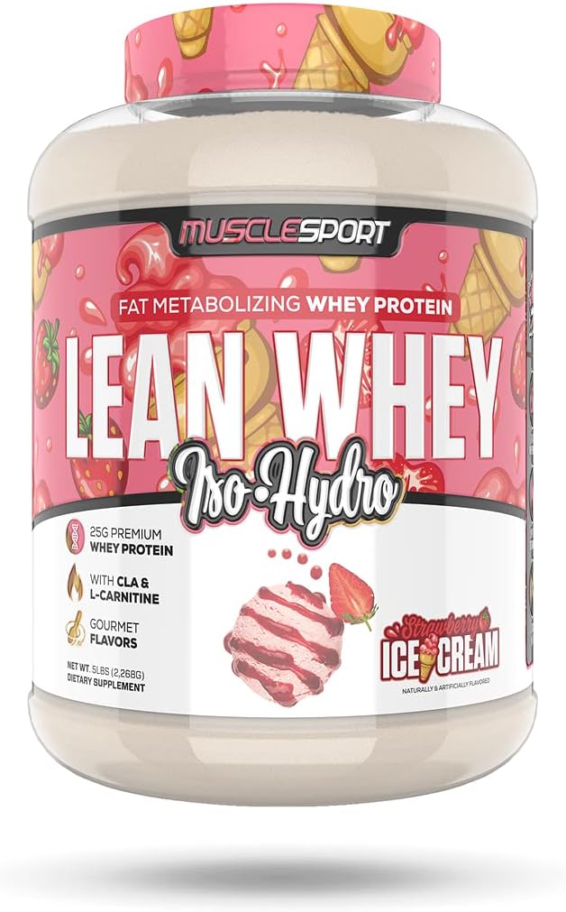 Musclesport Lean Whey RevolutionTM Protein Powder - Whey Protein Isolate - 낮은 칼로리, 낮은 차브, 낮은 지방, 식용 풍미 - 25g Protein per Scoop - 5lb Strawberry Creme