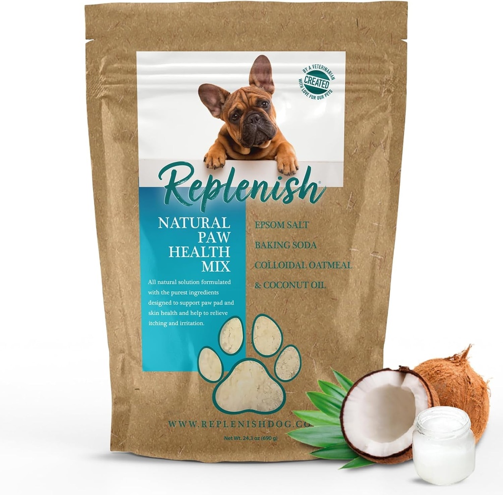 Replenish Dog Paw Healing Solution – Dogs Paws에 대한 모든 천연 Epsom Salt - Medicated Paw Soaking Solution & Moisturizer for Dry Cracked Paws - Epsom Salt Treatment - Dogs Paw Protection