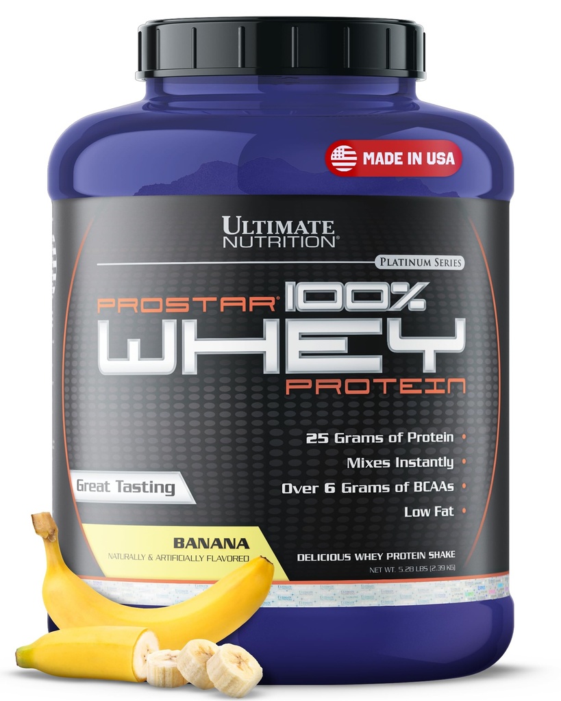 궁극적 인 영양 Prostar Whey Protein Powder Isolate, 바나나나 - 낮은 Carb, 근육 이익 및 회복을위한 높은 단백질 분말 Shake - 낮은 나트륨, 낮은 Fat & Keto 친절 - 5.28 lbs Tub