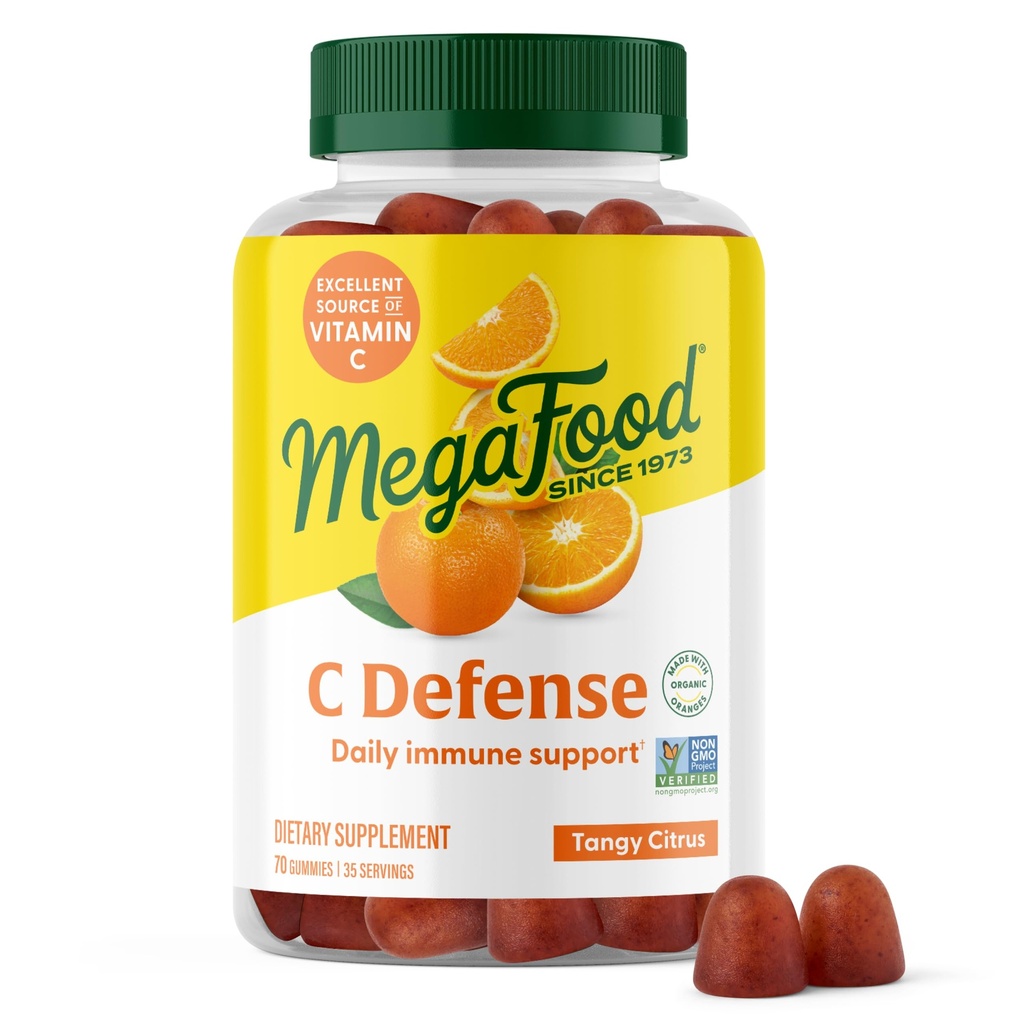 MegaFood C Defense Daily Immune Support Supplement - Chewable Vitamin C Gummies, Tangy Citrus 풍미, Orange & Cranberry, Vegan, Gluten-Free - 70 Gummy Vitamins, 35 서빙