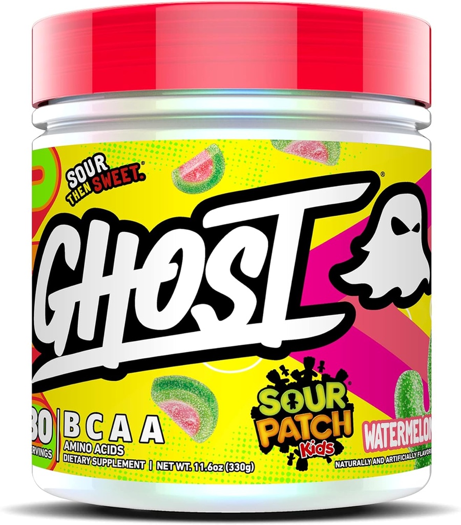 GHOST BCAA 분말 아미노산 보충교재, Sour 헝겊 조각 아이 수박 - 30의 서빙 - 설탕 자유로운 Intra, 포스트 & 전 운동 아미노산 & 회복 음료, 7G BCAA