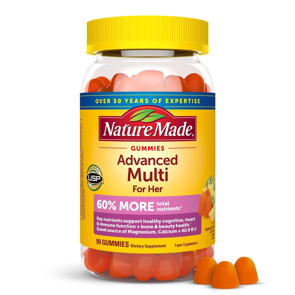 Nature Made Advanced Womens Gummy Multivitamins with Magnesium Citrate, 칼슘, B 비타민, 여성용 멀티 비타민 Gummies, 90 멀티 비타민 Gummies, 30 일 공급